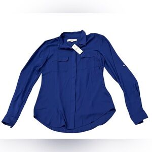LOFT Women's Cobalt Blue Long-Sleeve Button-Down Blouse